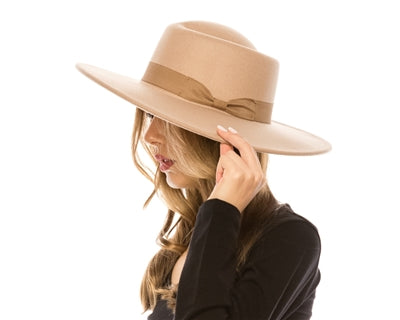 Ivory Vegan Felt Boater Hat, Structured Wide Brim Fedora by buddha gear