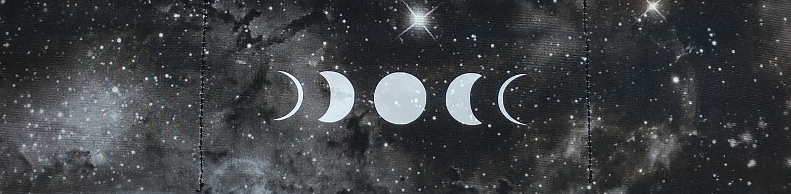 Headband, black galaxy with moons by Buddha Gear, Buddha Bands, meditation headband