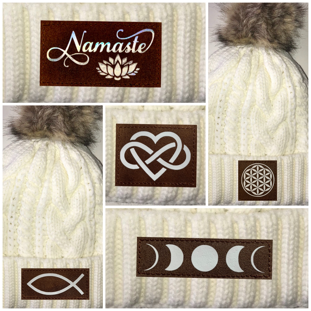 Beanies - Ivory Plush, Blanket Lined Cable Knit, Pom Pom Beanies