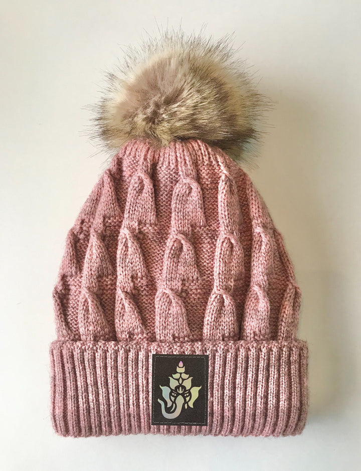 Ganesha Pink Beanie Buddha Gear plush pom pom beanie with sacred symbols ganesh ganapati 
