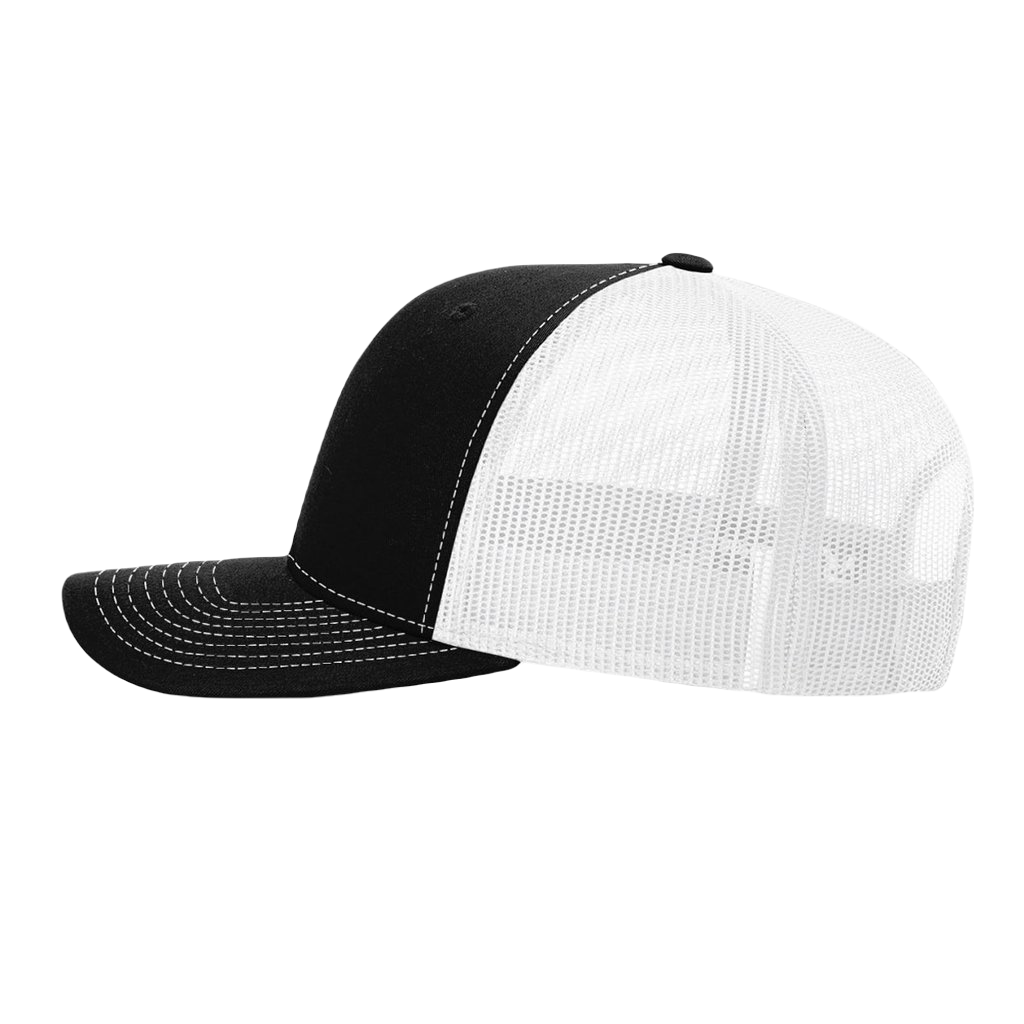 Richardson 112 trucker hat, black/white five panel with black/holo green Zen Cannabis