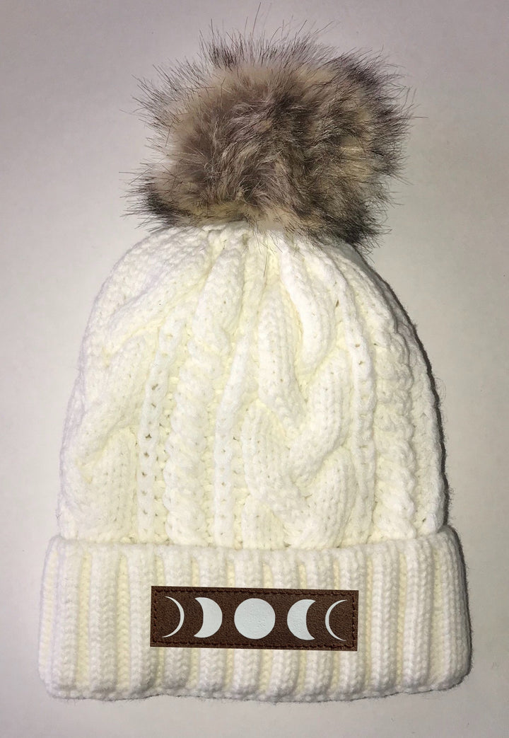 Moon Beanies - Ivory Plush, Blanket Lined Cable Knit, Pom Pom Beanie Buddha Gear