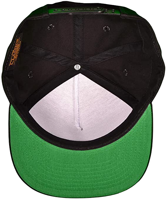 Yupoong 6089 Flat Bill, Hat / Visor with Green Under Bill and Handmade Vegan Leather Black and Gold Merkaba Patch by Buddha Gear.