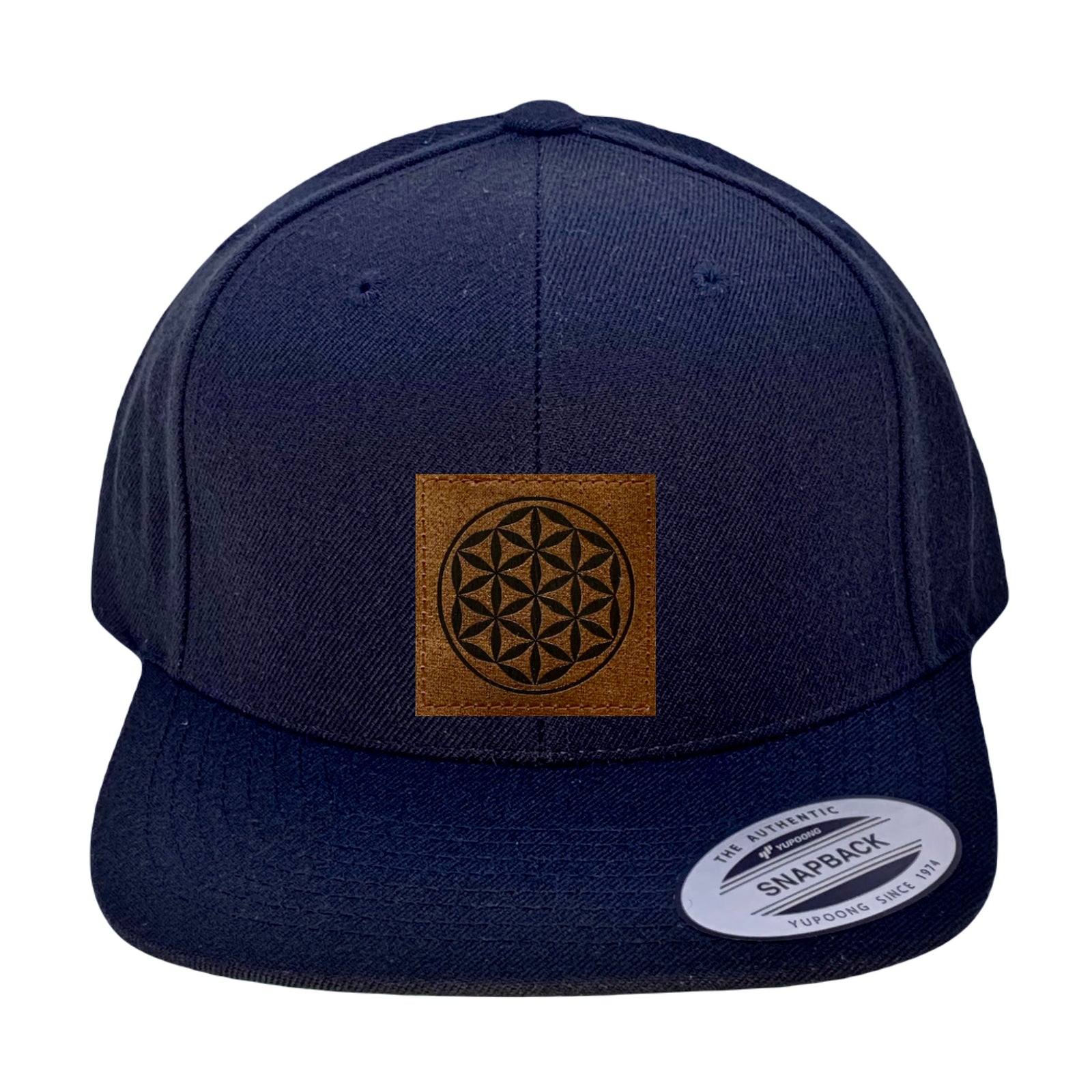 Yupoong 6089 Flat Bill, Hat / Visor with Green Under Bill and Handmade Vegan Leather Let That Shit Go Buddha Patch by Buddha Gear